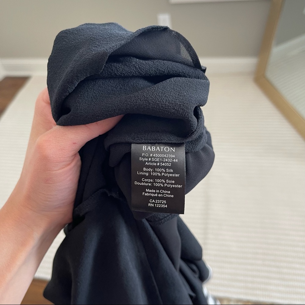 Aritzia Babaton 100% Silk Faux Wrap Long Sleeve Blouse Black L - Picture 6 of 6